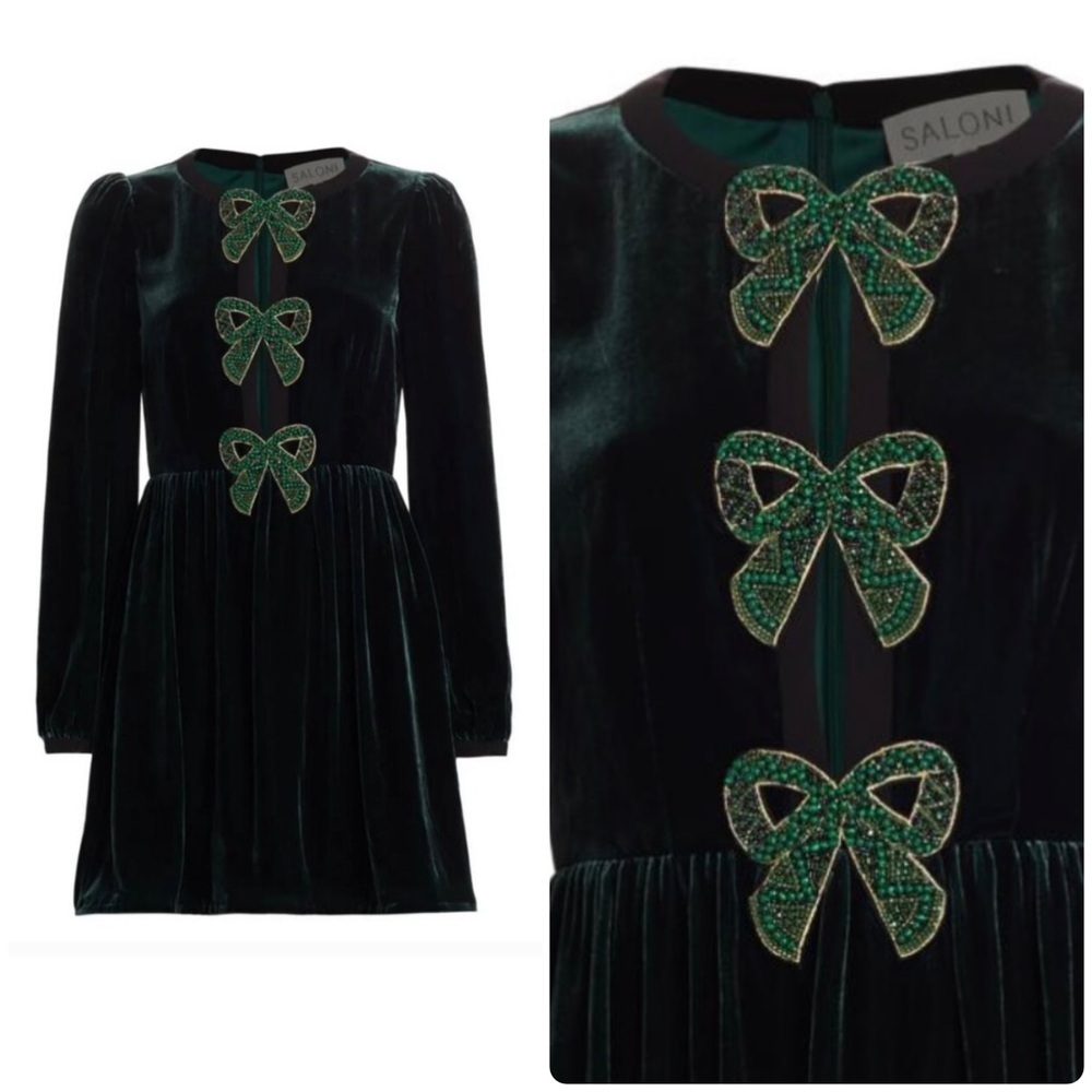 Saloni Camille Cutout Bow Embellished Velvet Dress